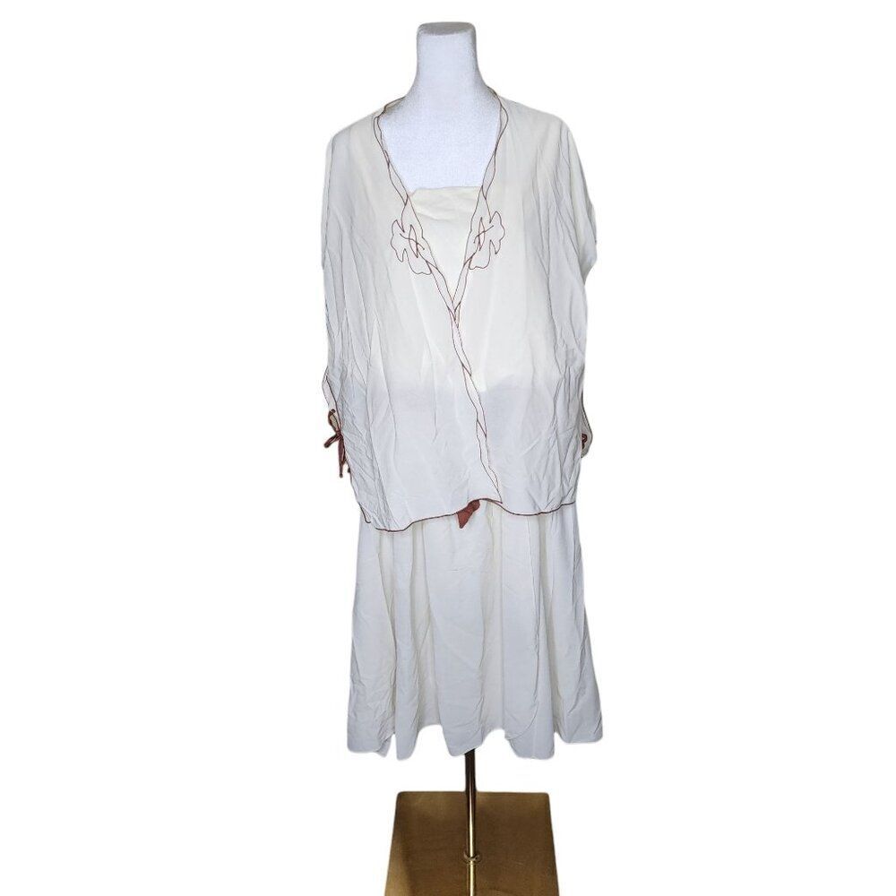 Vintage 70s Sleeveless Dress Shrug Set Womens XL Off White Ivory Disco